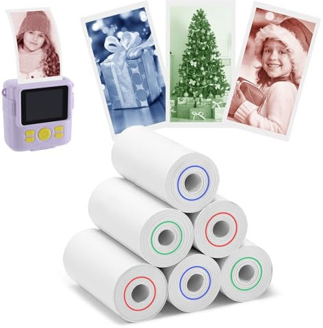 6 Rolls 3-color Kids Camera Paper Roll Refill - Color-Developing Red Green Blue, Thermal Instant Camera Photo Printer for 4 5 6 7 8 9 10 Year Old Girls Boys Birthday Gifts