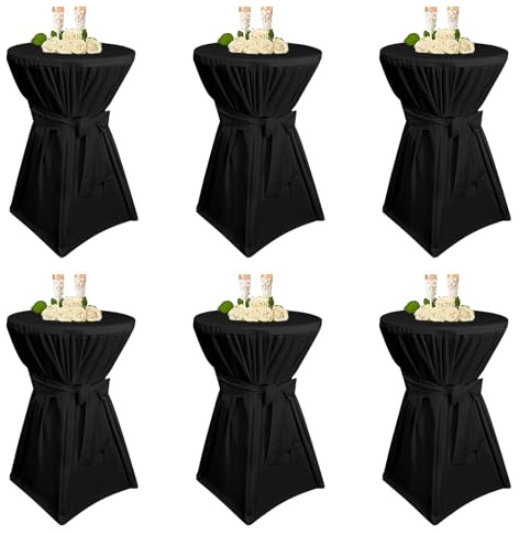 Teruntrue 6 Stück stehtisch hussen Schwarz,Stehtischhusse Schwarz für Ø 60-65 cm Stehtische und Bistrotische, Tischdecke aus Polyester mit Fußtaschen