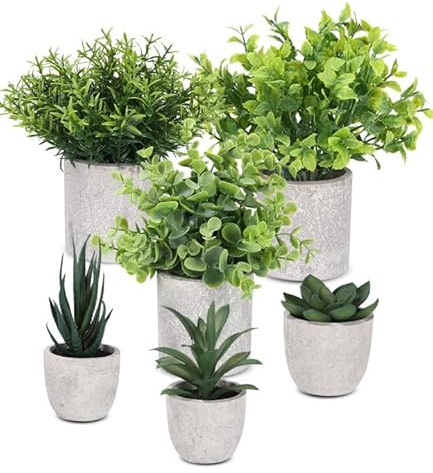 JOSPL 6 plantas artificiales, mini plantas artificiales, suculentas artificiales, plantas artificiales pequeñas de eucalipto, decoración de interiores, planta falsa para oficina, dormitorio, sala de