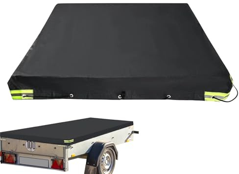 Telone per rimorchio, 214 x 122 x 13 cm, con corda per telone, in tessuto Oxford 420D, copertura rinforzata, per rimorchi auto, 750 kg, nero/grigio