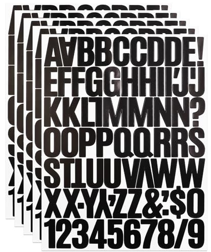 5 Sheets 1.5 Inch Letter Number Stickers,360 Pieces Self-Adhesive Alphabet Letters Sticker Decals for Scrapbook Water Bottle Mailbox Notice Board Truck - Black