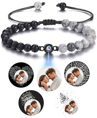 GEHECRST Edelstein Armband mit Bild Personalisiert Projektion Perlenarmband mit eigenem Bild im stein Foto Armband Fotogeschenke für Herren Damen Freundschaftsarmbänder Personalisierte Geschenke