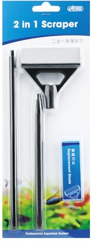 Finest-Filters 2-in-1 Aquarium Algae Scraper – Glass & Acrylic Safe – Extendable Handle with Rubber Blade – Anti-Corrosion Aluminum – For Freshwater & Marine Tanks – 41.2cm