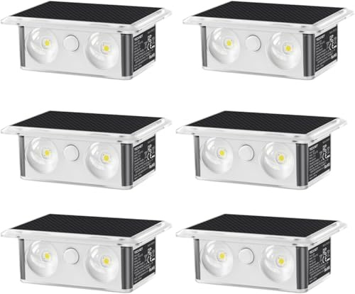TECKNET Solar Fence Lights Outdoor Garden, Up-Down Lighting, 6 Pack | 4 Lens, RGB 8 Colors & Warm White, Ambient Atmosphere, IP66 Waterproof, Solar Wall Lights for Outside, Yard, Patio, Pool
