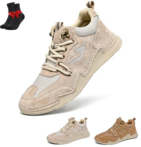 Herr Retro Mocka Promenadskor Snörning Casual Sneakers, Halkfria Sneakers, Fritidsskor, Med Fotvalvsstöd(White,38 EU)