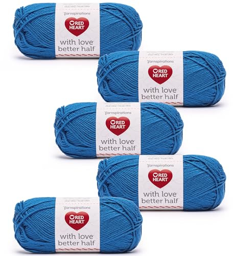 Red Heart with Love Better Half Delphinium Yarn - 5 Pack of 100g/3.5oz - 50% Acrylic 50% Cotton - #4 Worsted (Medium) - 174 Yards - Knitting/Crochet