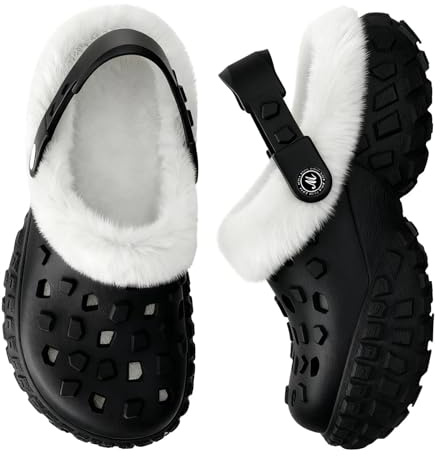 YASSIA Slippers for Women Men - Waterproof Outdoor Garden Clogs with Non-Slip Sole, Warm Fleece Lined Winter Unisex House Shoes for Indoor Outdoor Comfort(Black Women 9.5/Men 8.5)