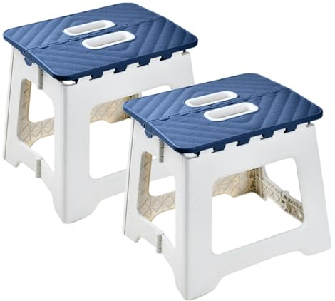 Folding Step Stool for Adults, Collapsible Plastic Stool, 2 Pack, Blue