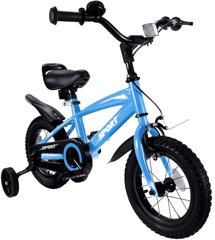 BODIOO Bicicletta per bambini da 12 pollici con sedile regolabile, doppi freni, ruote stabilizzatrici, riflettore e parafango, adatta per ciclisti da 84 a 97 cm (blu)