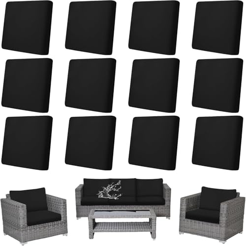 12Pcs Stretch Patio Cushion Covers Waterproof Outdoor Couch & Sofa Replacement Slipcovers for Patio Furniture Cushion Covers, Washable Reusable Furniture Protector (Black)