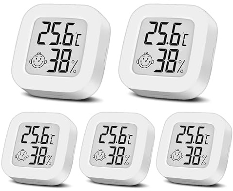 Luftfeuchtigkeitsmesser Thermometer Innen Mini LCD Digital Thermometer Hygrometer Gauge für Wohnzimmer Schlafzimmer Büro Kinderzimmer usw. (5PCS)