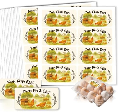 GOMAKERER 320 Pcs Farm Fresh Egg Carton Labels, Country Style Egg Carton Stickers Retro Farm Animal Stickers Self-Adhesive Egg Packaging Sticker for Box Container Carton Farm Supplies