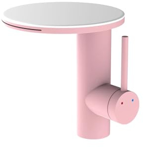 Badrum vattenfall handfat kran rosa handfat blandare kran varmt och kallt däckmonterad toalettrana vatten (rosa vit, G1/2)