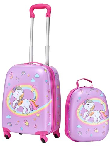 VEVOR Set di Valigie per Bambini da Vacanza 2 Pezzi, Valigia Rigida da 45,7 cm con Ruote e Zaino Rigido, a Forma di Unicorno, Regalo di Compleanno per Bambini, Approvato dalle Compagnie Aeree