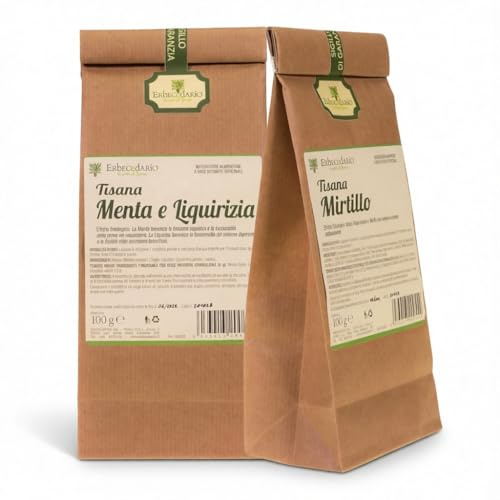 Kit degustazione infusi, Tisana al mirtillo e Tisana menta e liquirizia - 2 sacchetti da 100gr