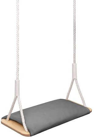 MAMOI® Holzschaukel mit Velvet-Kissen, Holzsitz für den Innen- und Außenbereich, verstellbare Baumwollseile, bis 100 kg, Made in EU