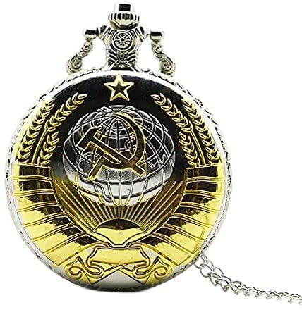 GONMPJZR Reloj Vintage, Reloj de Bolsillo de Cuarzo Estilo Martillo de Hoz soviético Vintage Hombres Mujeres Colgante Collar