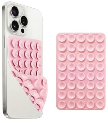JZK Support Fixation par Ventouse en Silicone Double Face, Coussinet à 40 ventouses pour vidéo et Selfies Mains Libres, Support Lavable sans adhésif pour Surfaces Lisses (Rose Clair)