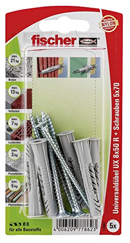 Fischer Universaldübel UX RSK SBKarte, 5 Stück, 8 x 50 mm, 77862