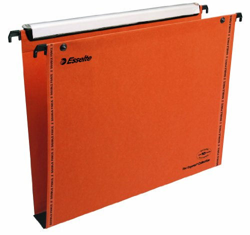 Esselte VGM VisioPlus - Dossiers Suspendus A4 Verticaux, Capacité 350 Feuilles, Fond 30 mm, Entraxe 330 mm, Porte-Étiquette XL Intégré, Lot de 25, Orange, 49941