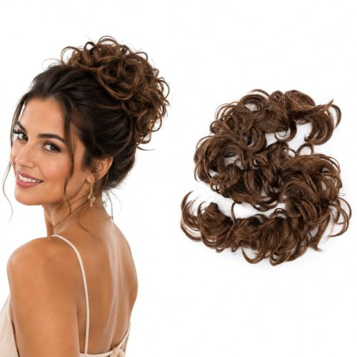 CAISHA XXL Posticcio Capelli Elastici Acconciature Da Sposa Voluminoso Riccio Chignon Miscela Marrone HW3