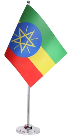 AZ FLAG Bordsflagga Etiopien 22x15 cm Bordsbanér Etiopisk Satin Metallfot