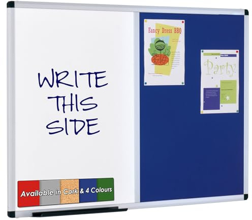 Wonderwall Duo Combination Noticeboard Pinboard/Dry-Wipe Whiteboard - 120 x 90cm - (Blue) -with Aluminium Framed - Office, School, Home