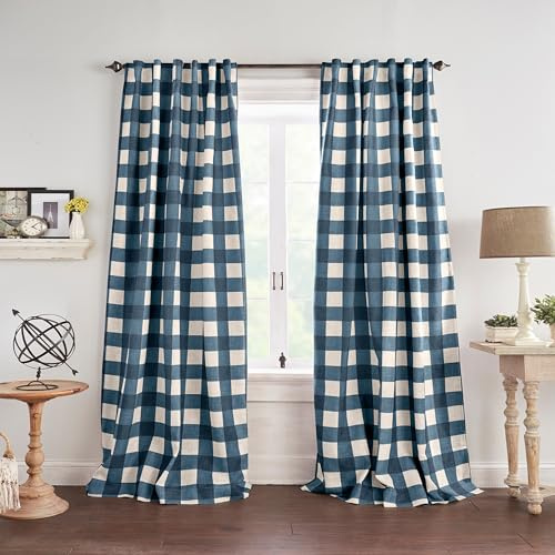 Elrene Home Fashions Farmhouse Living Grainger Buffalo-Check Verdunkelungsvorhang für Wohnzimmer und Schlafzimmer, Vorhang mit Stangentaschen, 132,1 x 213,4 cm, Indigo, 1 Vorhang