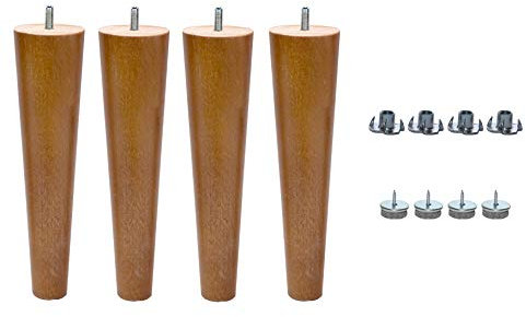Wooden Tapered Cone Furniture Replacement Legs Raw State M8 Thread T-Nuts Protective Felt Pads Set of 4 Legs for Sofa Cabinet Footstool Chair Bed Ottoman (8'' = 20 CM, Sand Oak)