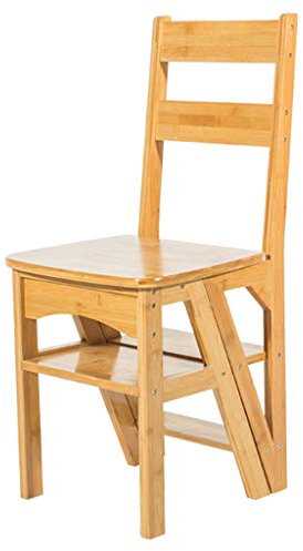 ZWLI 4 Tier Folding Step Stools/Ladder Rack Wood | Multifunction Display Shelves | Kitchen Backrest Chair | for Living Room, Library,Capacity - 360lbs