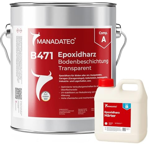 MANADATEC 2K Epoxidharz Bodenversiegelung Manadur B 471 Transparent I 1,5 kg I Lösemittelfrei, Umweltfreundlich & Glänzend I Ideal für Garage, Keller & Industrie