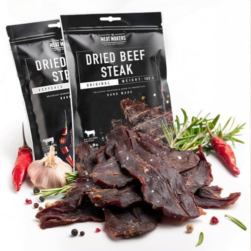The Meat Makers Dried Beef Jerky Steak Mix 200g - viande séchée de bœuf séché steak mix séché de bœuf séché pour les personnes collation à la viande séchée