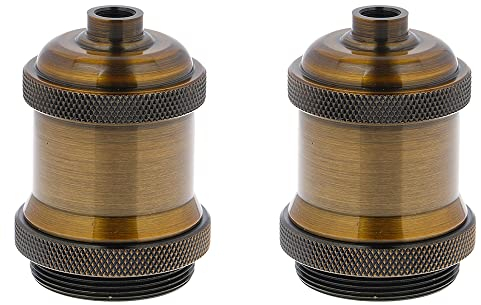CENPEK 2Pcs E26 E27 Portalámparas con Anillo de Sombra, Soporte de portalámparas Tornillo en Base estándar Medio Retro Lámpara Colgante Sostener la Cubierta de la Jaula de luz-Cobre