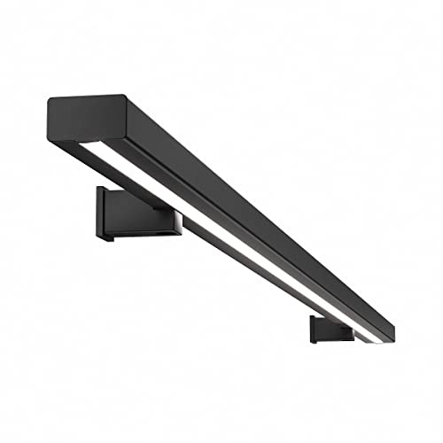 Sellon24® LED Handlauf Stahl Pulverbemalt Schwarz 25x45 SLIM Wandhandlauf Geländer Treppe (125 cm, ANTHRAZIT RAL7016)