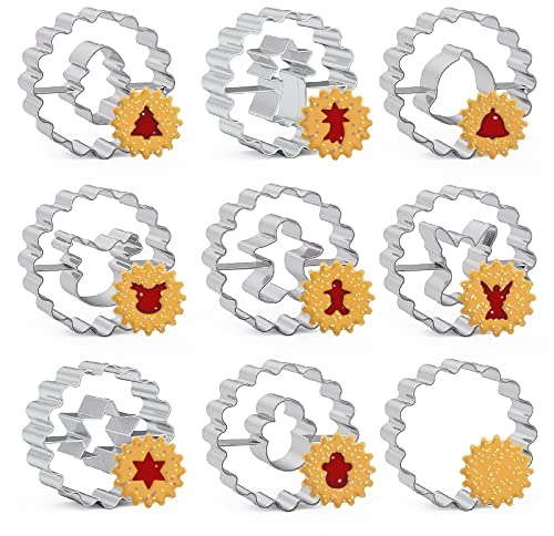Gexinsely Plätzchen Ausstecher Set,9 Stück Linzer Keksausstecher Weihnachten,Mini Ausstechformen Edelstahl, Klein Weihnachten Ausstecher für Tortendekorationen, Zuckerkuchen,und Kekse