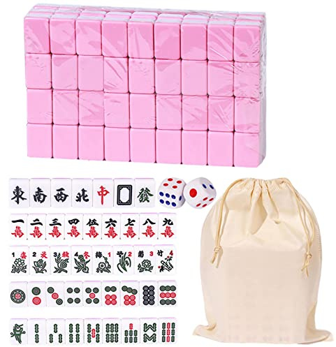 Mahjong, Mahjong Versión China Tradicional Juego con Bolsillo Cordón, 144 Mahjong Tile Set Mesa Viaje para el Tiempo Libre Familiarlibre Familiar