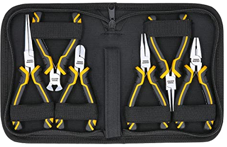 TOUGH MASTER Pliers Set 6pcs Jewellery Mini Plier Tool Kit with Zip Storage Case | Needle Nose, RoundNose, Bent Nose, Side Cutting, End Cutting, Combination Pliers