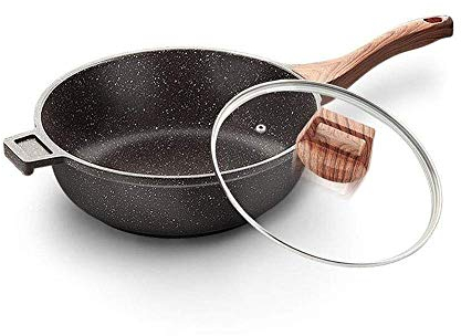 OQHAIR Woks antiadhésifs et poêles à Frire avec Couvercle, Panier à Frire et Grille à Vapeur, poêle à Wok en cuivre antiadhésif avec Couvercle, Wok avec Couvercle, (Taille : S) (Grand)