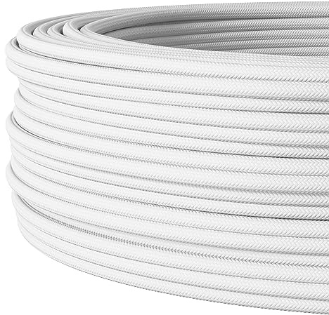 Textilkabel für Aufputz-Elektroinstallation, Rundkabel, dreiadrig (3×1.5mm²), Weiß - 5 Meter