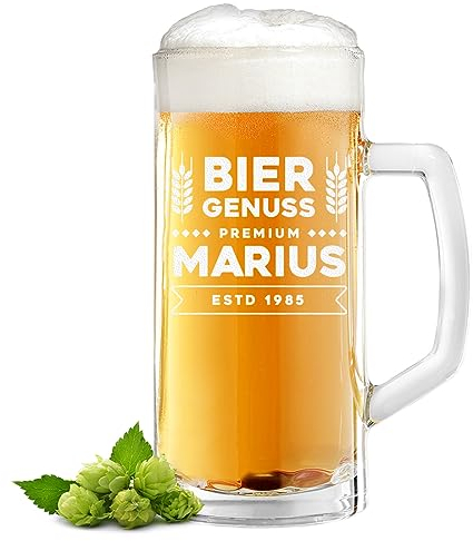 polar-effekt Bierkrug aus Glas Volumen mit Gravur - Geschenk-Idee für Männer - Bierglas mit Name graviert - ideal zum Geburtstag, Weihnachten und Jubiläum - mit Füllstrich - Bierseidel 0,5 Liter