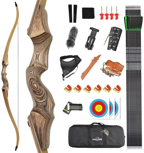 AMEYXGS 60 Takedown Recurve Bogen und Pfeil Set für Erwachsene Anfänger 20-60Lbs Jagdbogen Sportbogen Rechtshänder Holz Riser Bogen für Jagd Zielschießen (55lbs)