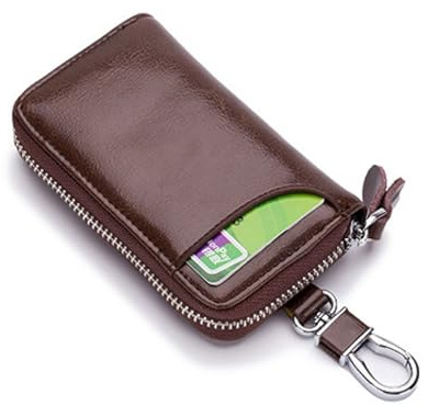 Etui Porte-Clé Cuir,Etuis Porte-Clés de Voiture,Housse de Protection clé de Voiture,Porte-clés avec Crochet en métal Et Fermeture éclair,Pochette Porte Cles Avec 6 crochets