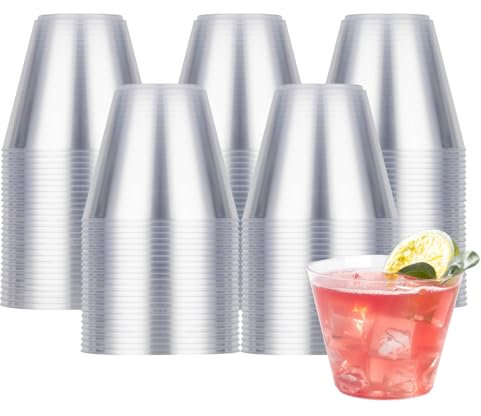 Goodluck 100PCS 9oz Clear Plastic Cups for Party, Disposable Clear Plastic Cups, Plastic Cocktail Glasses for Wedding Thanksgiving, Christmas, and Parties