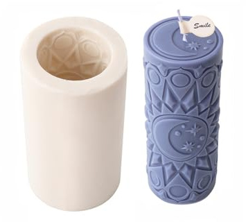 Xidmold Sol, måne, pelare, ljusform, silikon, ljusformar för gjutning, silikon, pelare, ljusgjutform, silikonform för sojavaxljus, gör-det-själv-hantverk (B, liten)