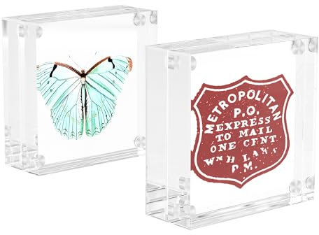 Hongtuocb Mini Clear Picture Frame 2x2 inch, Magnetic Acrylic Frame Double Sided Wallet Small Desktop Display Block Photo Frame for Home Office Wedding (2 Pack)