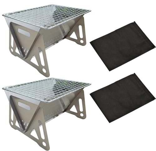 Xafrstyu 2 Stück Holzkohlegrill, Barbecue Campinggrill Klappgrill Tischgrill Standgrill aus Edelstahl, Tragbarer Abnehmbare BBQ-Grill für Outdoor, Camping, Reise, Festival, Picknick
