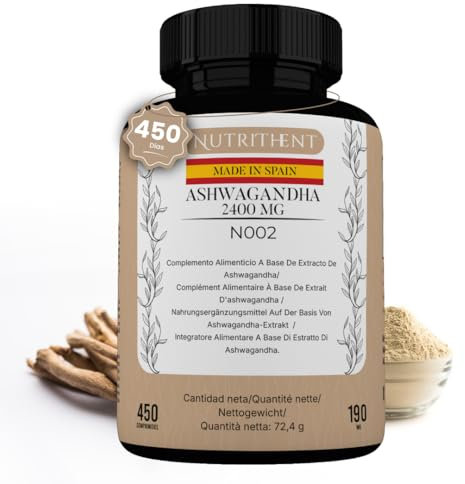 450 Comprimidos Ashwagandha de Alta Potencia para 450 Días | 2400mg Por Comprimido con Concentración 50:1 | VEGANO - Sin Gluten - Sin OGM.