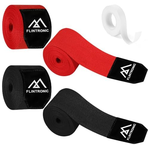 flintronic 2 Paia Fasce da Boxe per Arti Marziali, Fasce Elastiche per Pollice da 4,5 m, per Allenamento, MMA, Muay Thai, Kickboxing e Sport da Combattimento (Nero+Rosso)