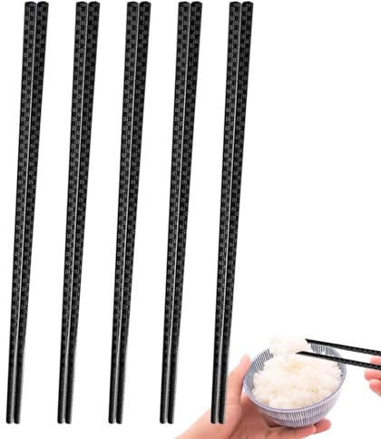 Bastoncini riutilizzabili per tritare – Nero antiscivolo Grip Chinese Sticks resistenti al calore, 5 paia di eleganti bastoncini tritati, set di strumenti riutilizzabili per uso familiare