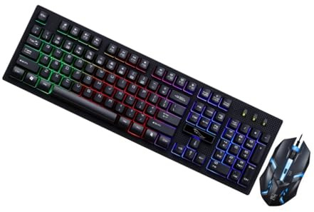 jojofuny Ensemble Clavier et Souris Mécaniques Lumineux Noir 104 Touches, Résistant à l'usure, USB Filaire pour Gamer, pour Maison ou Café